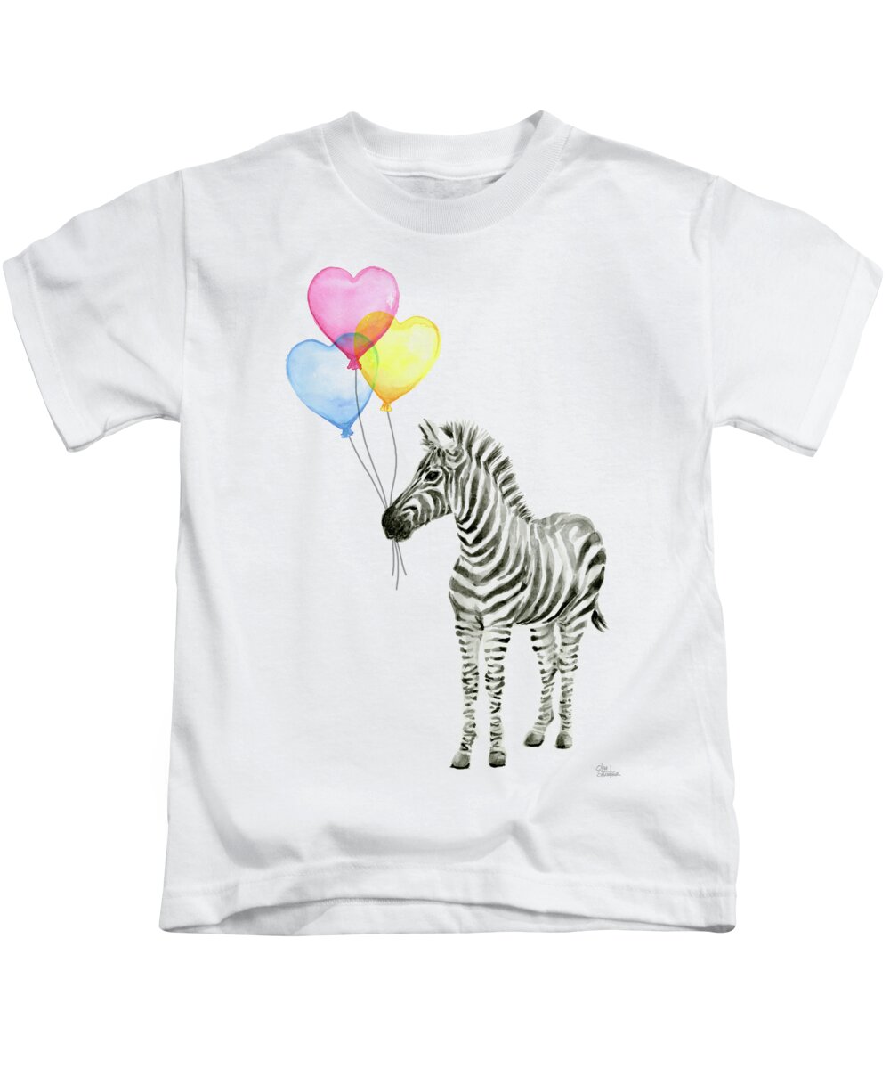 Baby Zebra Watercolor Animal with Balloons Kids T-Shirt by Olga Shvartsur -  Pixels