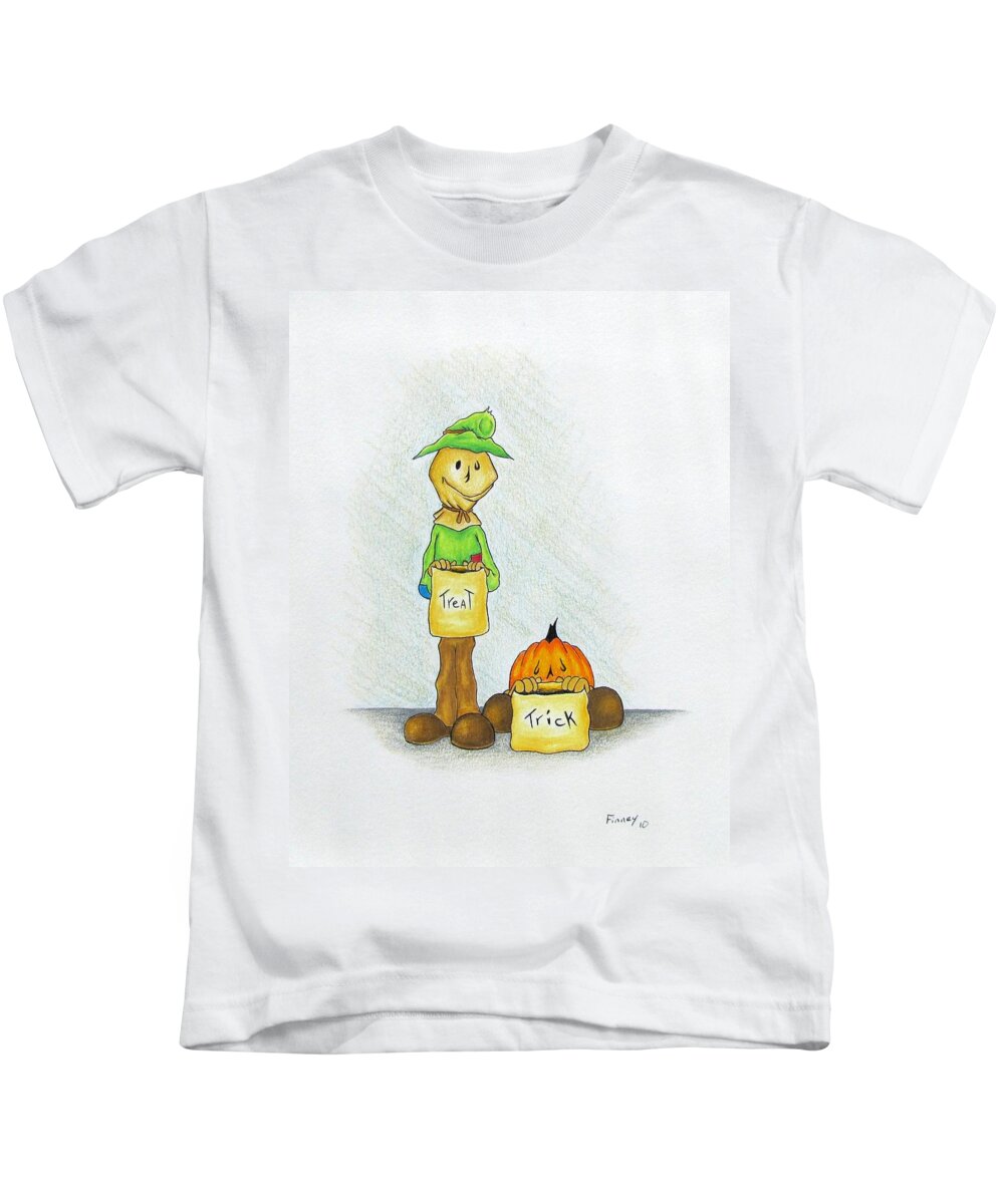 Michael Tmad Finney Kids T-Shirt featuring the drawing Baggs and Boo Treat or Trick by Michael TMAD Finney