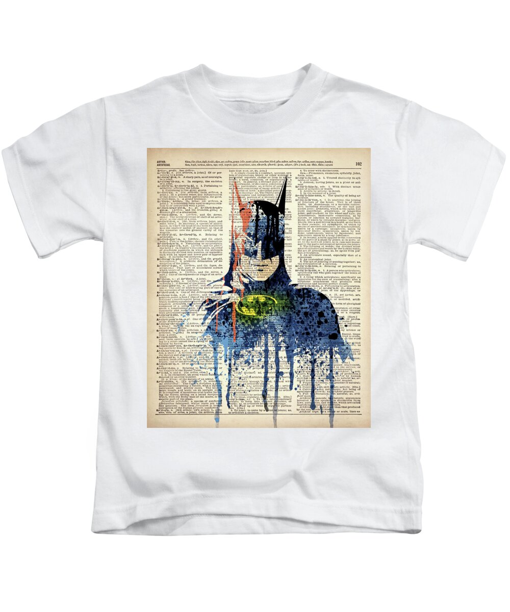 Superheroes Kids T-Shirt featuring the painting Batman On Dictionary by Art Popop