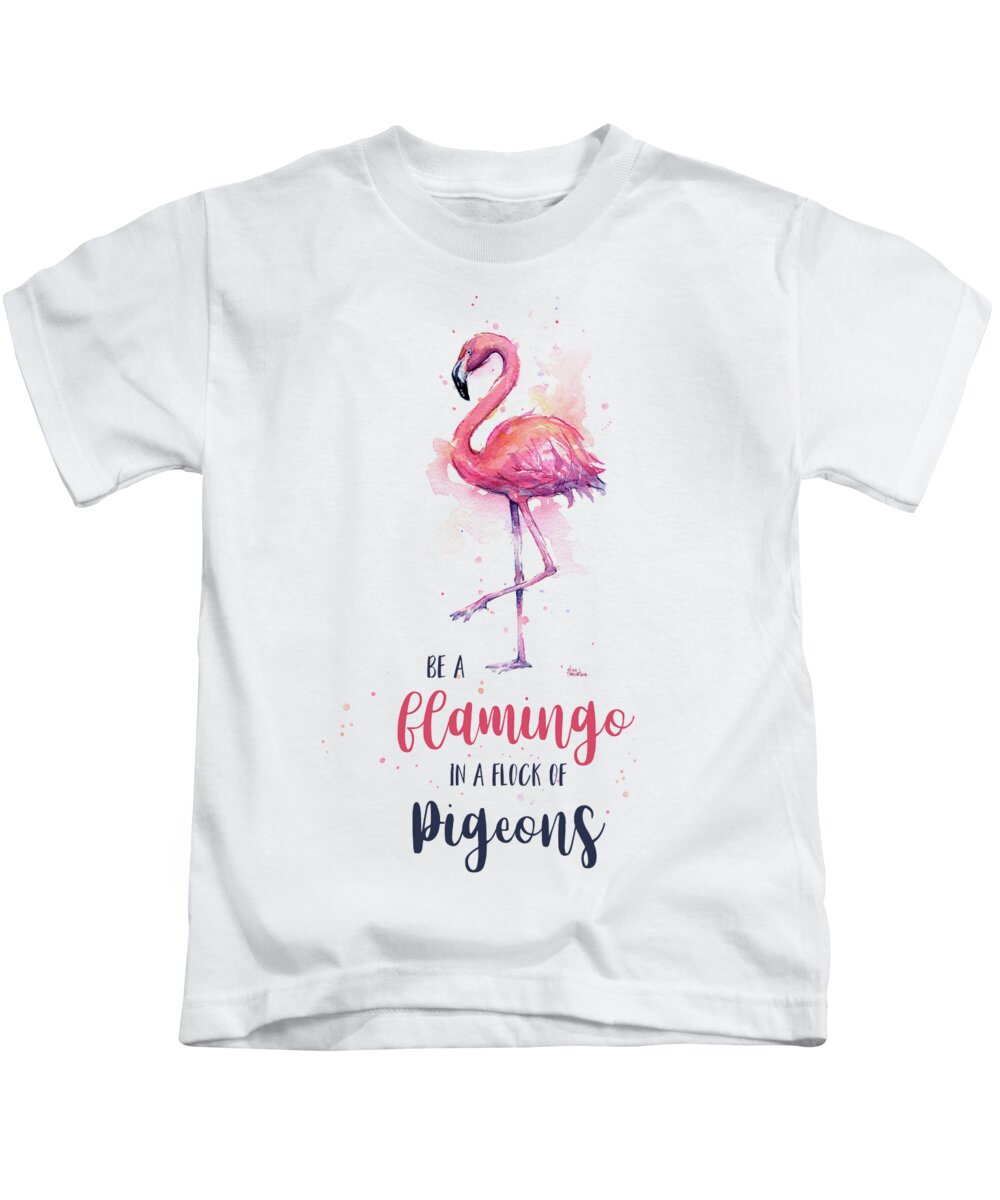 Flamingo Kids T-Shirt featuring the painting Be a Flamingo by Olga Shvartsur