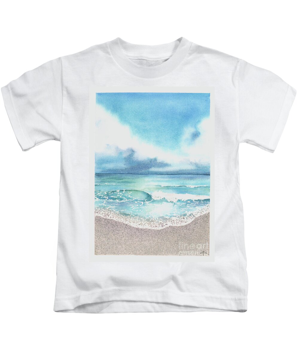 Beach Kids T-Shirt featuring the painting Beach of Tranquility by Hilda Wagner