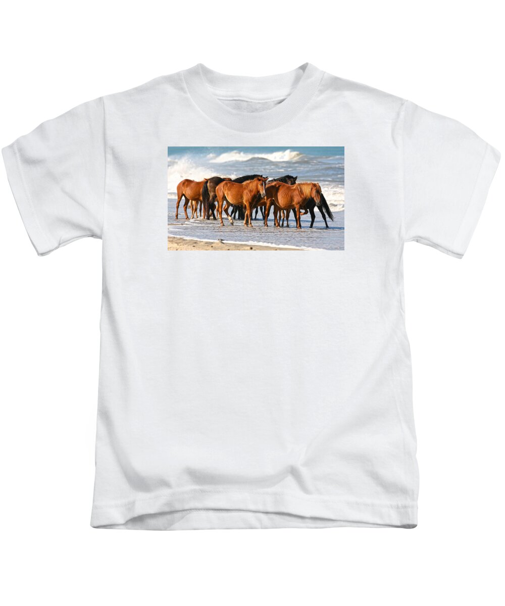 Waves Kids T-Shirt featuring the photograph Beach Ponies by Robert Och