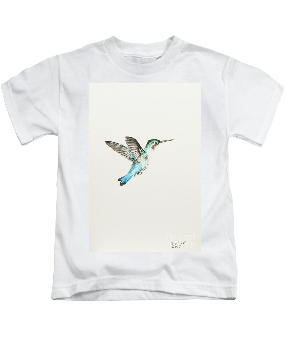 Bee Hummingbird Kids T-Shirt featuring the painting Bee hummingbird by Stefanie Forck