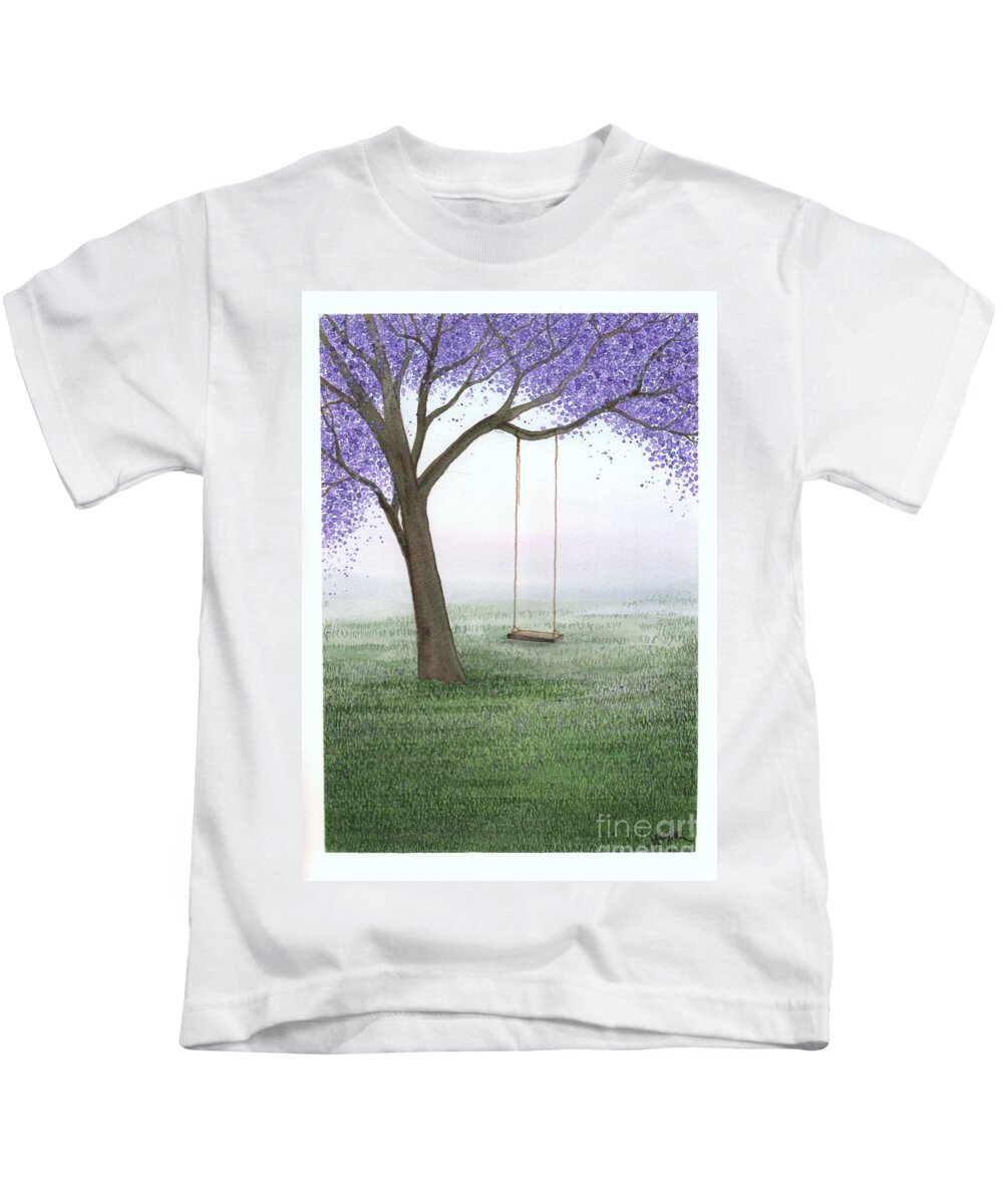 Jacaranda Kids T-Shirt featuring the painting Beginnings of Spring by Hilda Wagner