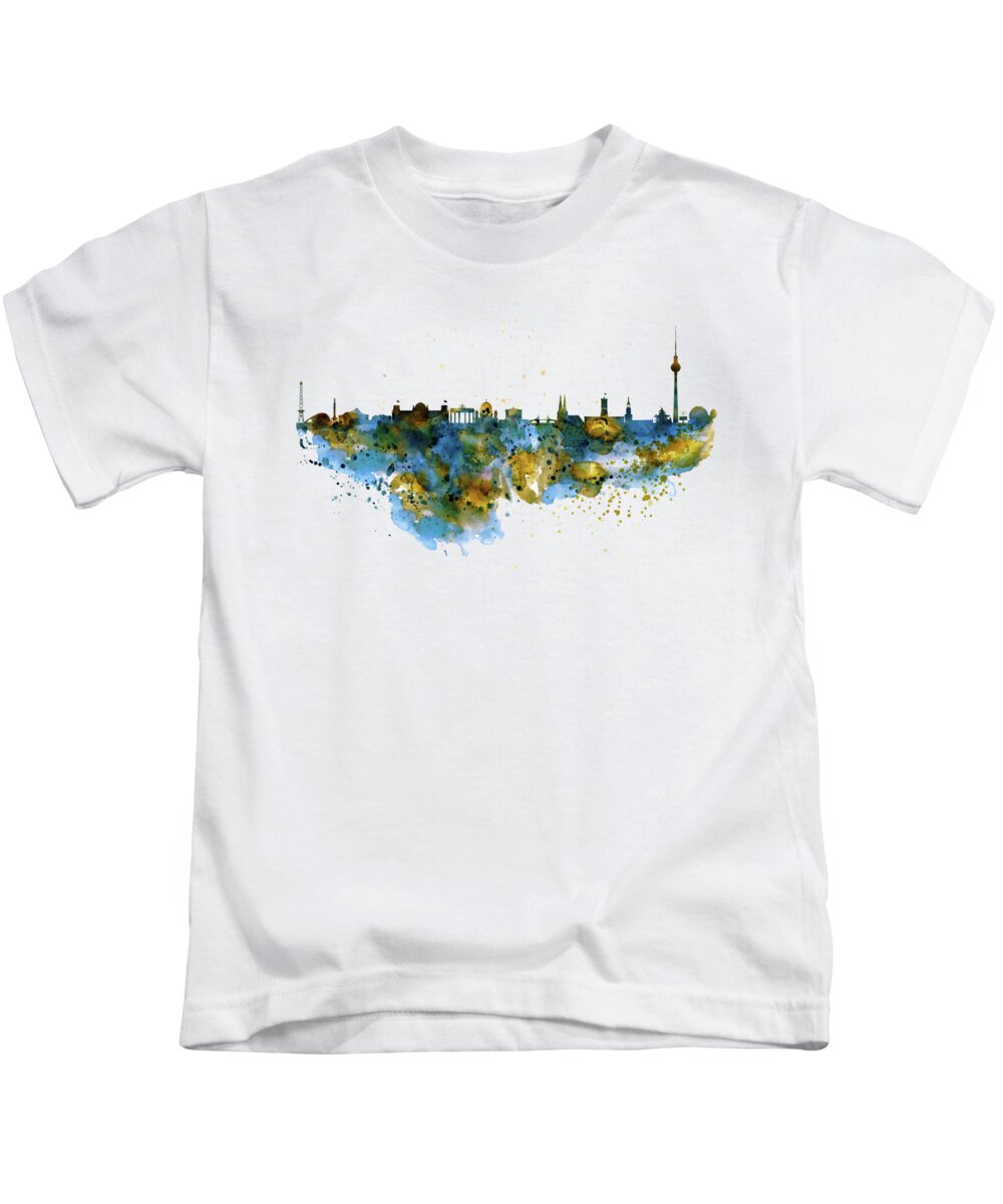 Berlin Kids T-Shirt featuring the painting Berlin watercolor skyline by Marian Voicu