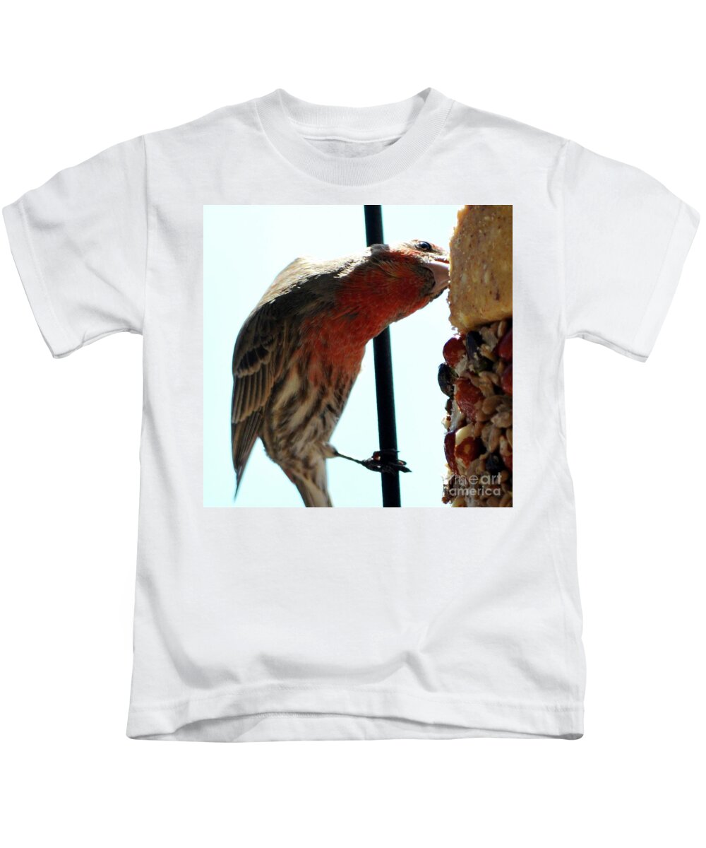 Bird Kids T-Shirt featuring the photograph Bird Hits the Jackpot by Cindy Schneider