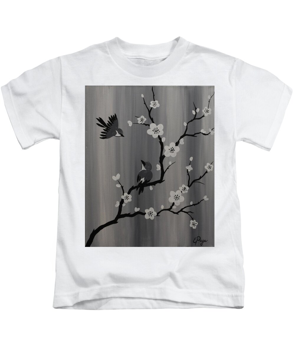 Birds Kids T-Shirt featuring the painting Birds and Blossoms by Emily Page