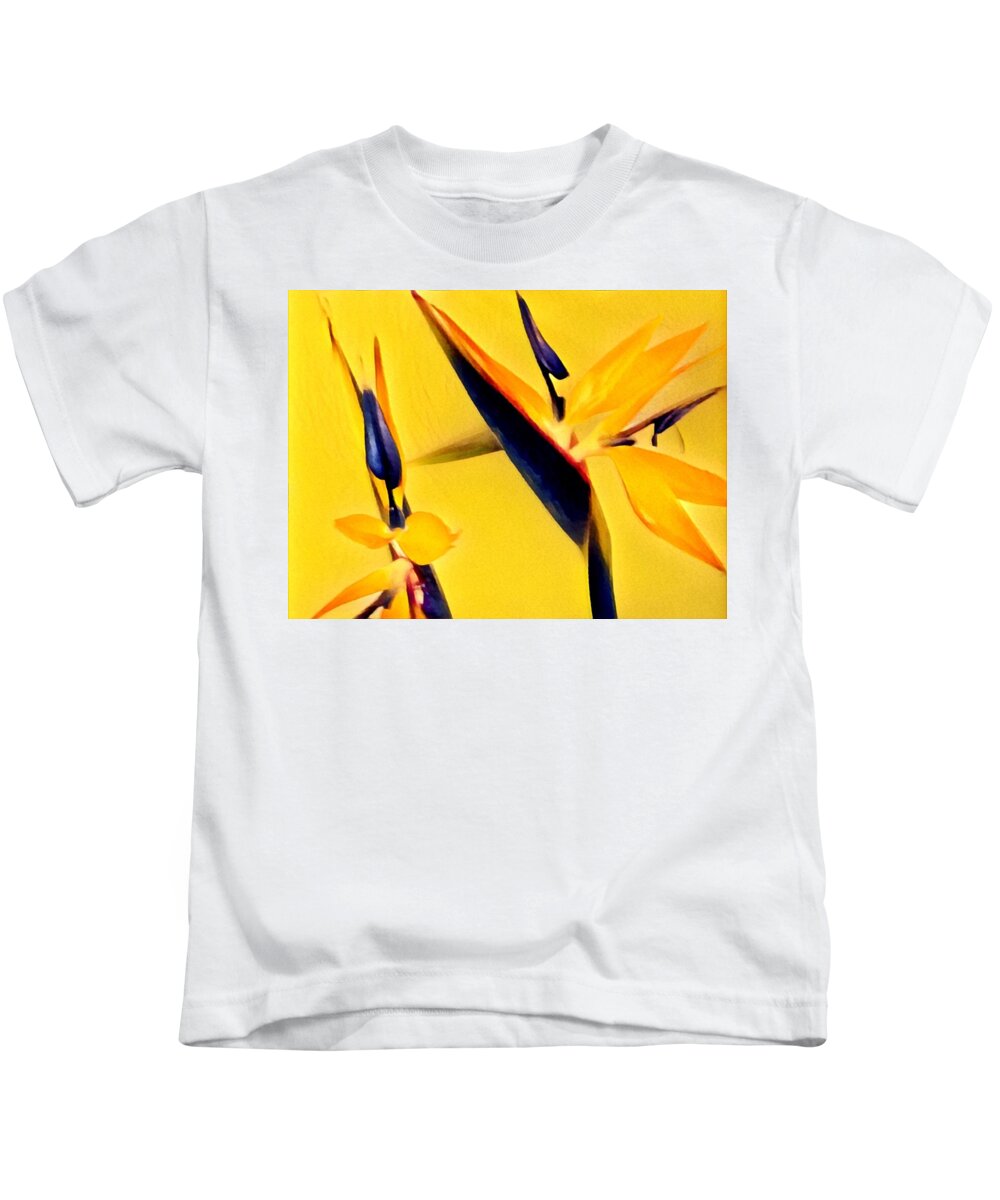 #flowersofaloha #birdsofparadise #gold #two Kids T-Shirt featuring the photograph Birds of Paradise - Two in Gold by Joalene Young