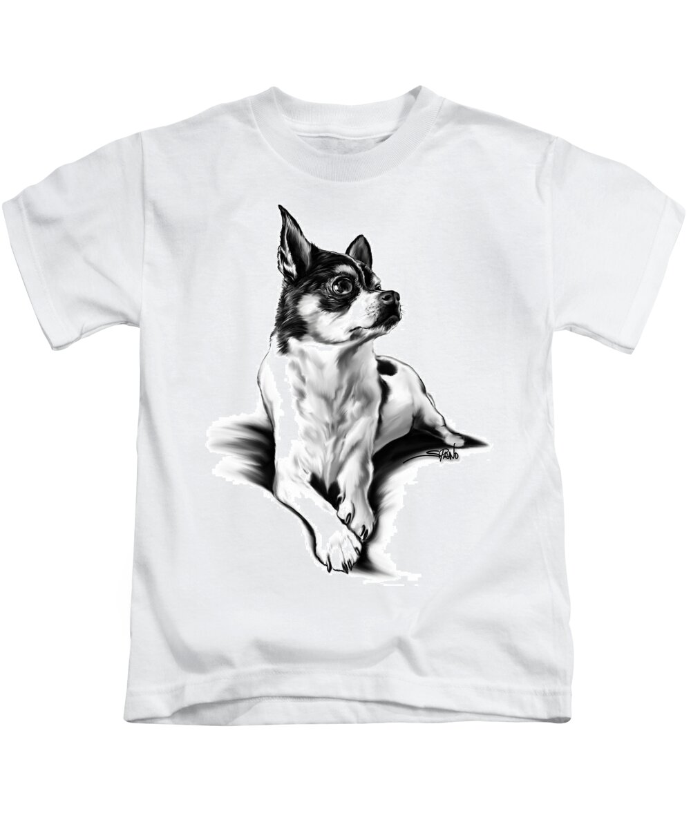 Chihuahua Kids T-Shirt featuring the painting Black and White Chihuahua by Spano by Michael Spano