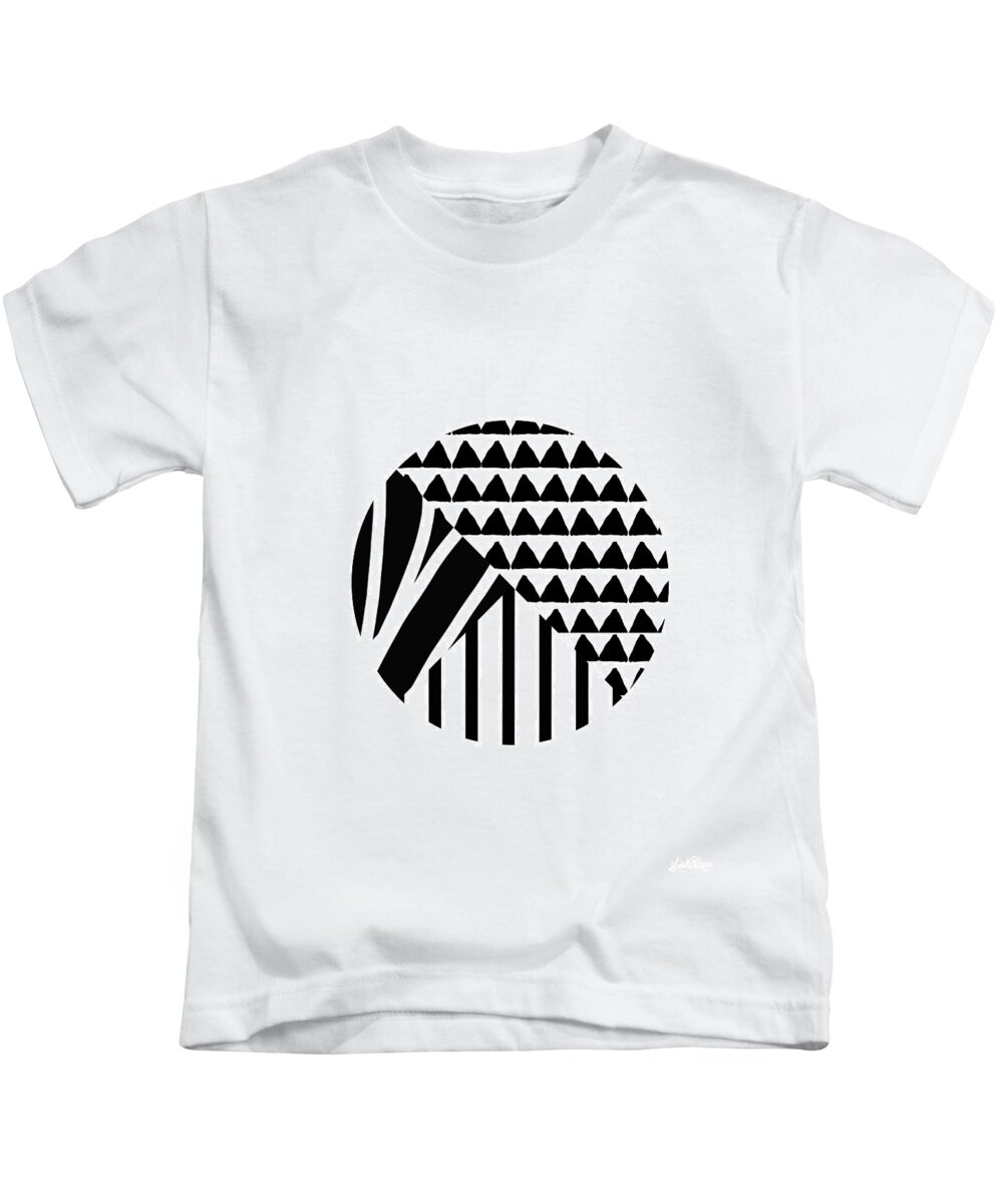 Round Kids T-Shirt featuring the digital art Black and White Patchwork Pattern Ball- Art by Linda Woods by Linda Woods