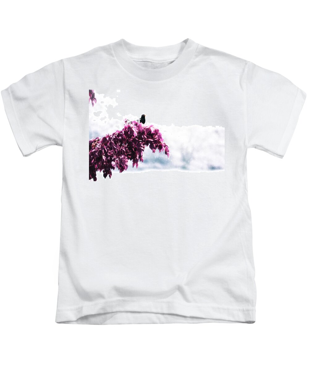 Blackbird Kids T-Shirt featuring the photograph Blackbird in the rain by Jaroslav Buna