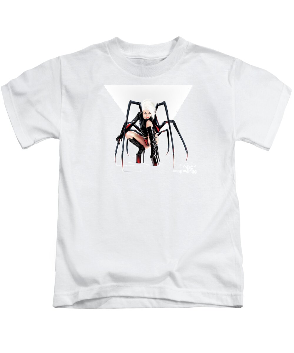 Pin-up Kids T-Shirt featuring the digital art Pin-up Black Widow by Brian Gibbs