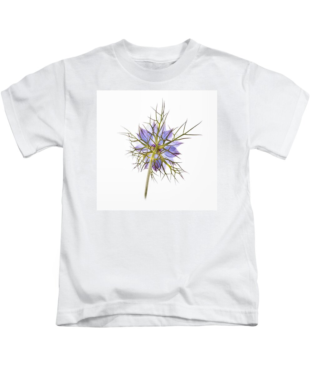 Flower Kids T-Shirt featuring the photograph Blue Love-in-a-Mist 5 by Michelle Whitmore