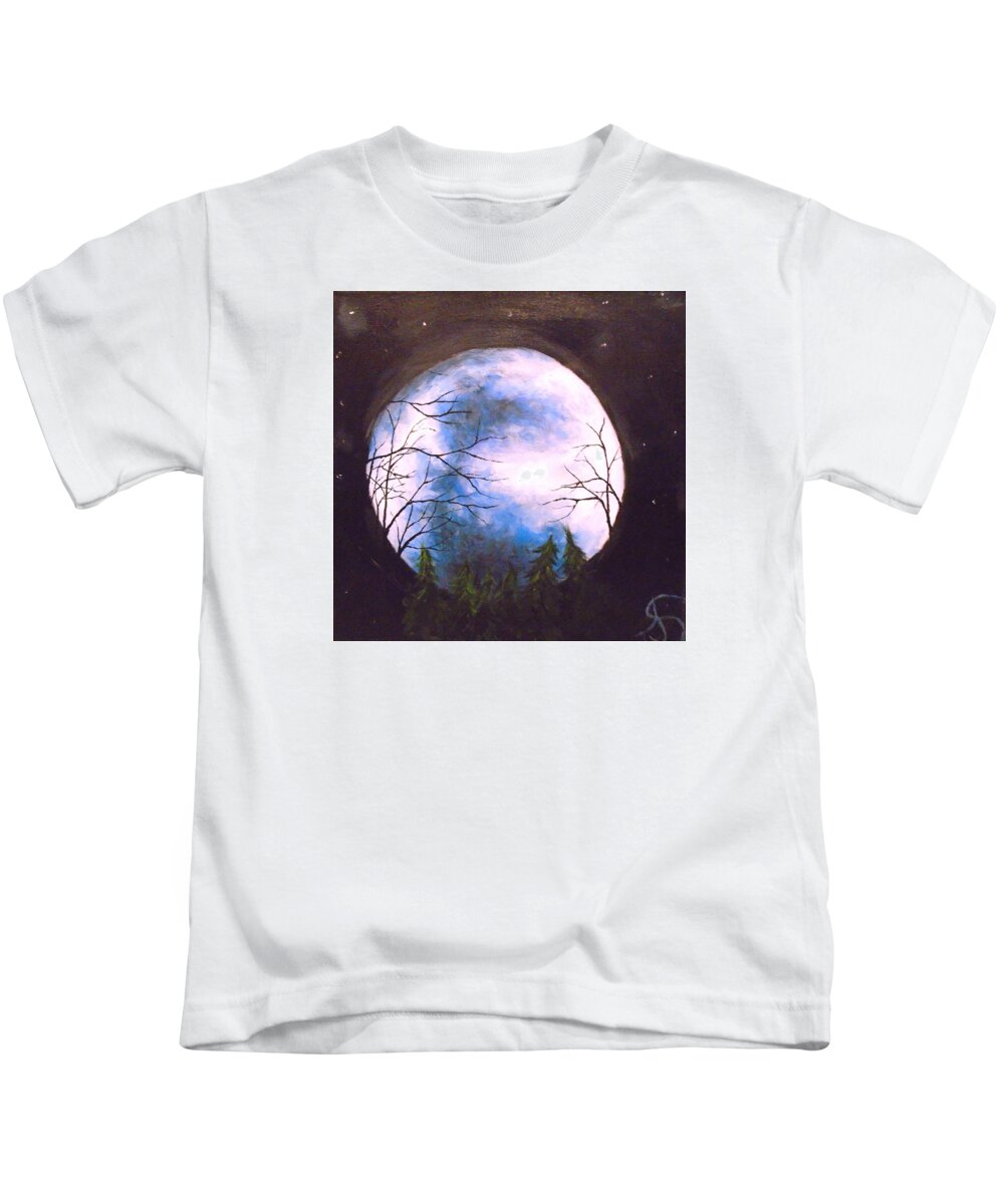 Full Moon Kids T-Shirt featuring the painting Blue Moon by Jen Shearer