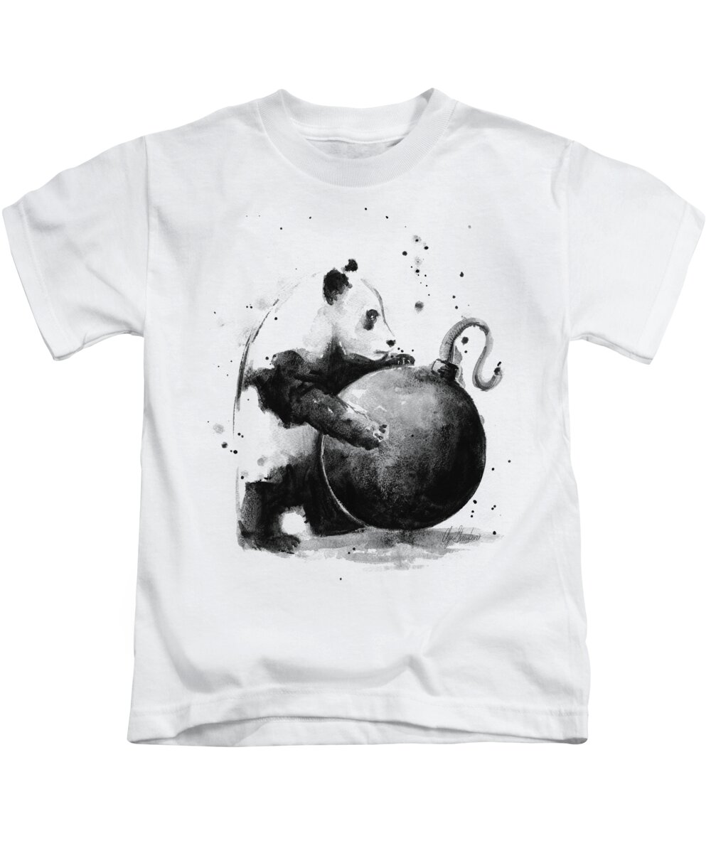 Panda Kids T-Shirt featuring the painting Boom Panda by Olga Shvartsur
