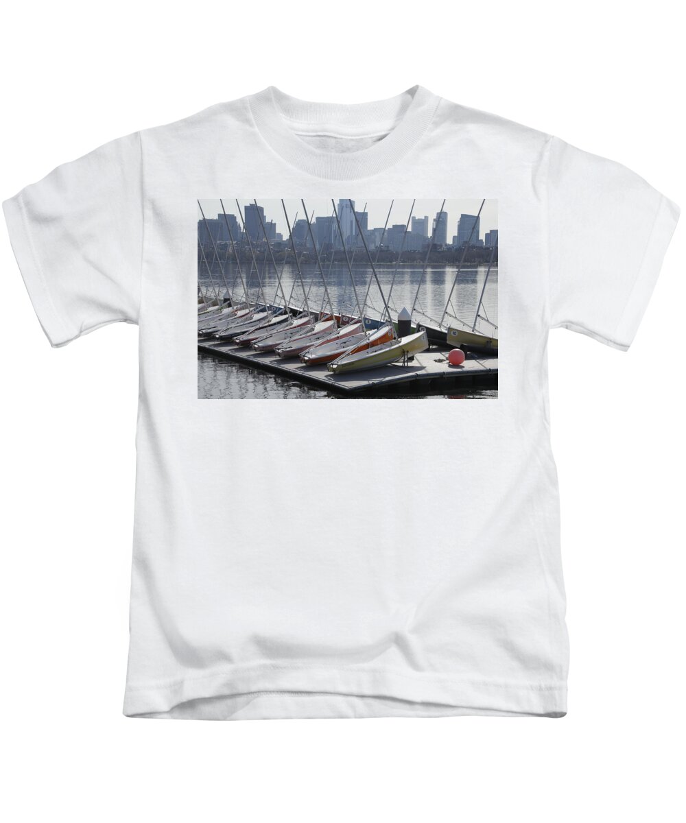 Charles River Kids T-Shirt featuring the photograph Boston sailboats by Valerie Collins
