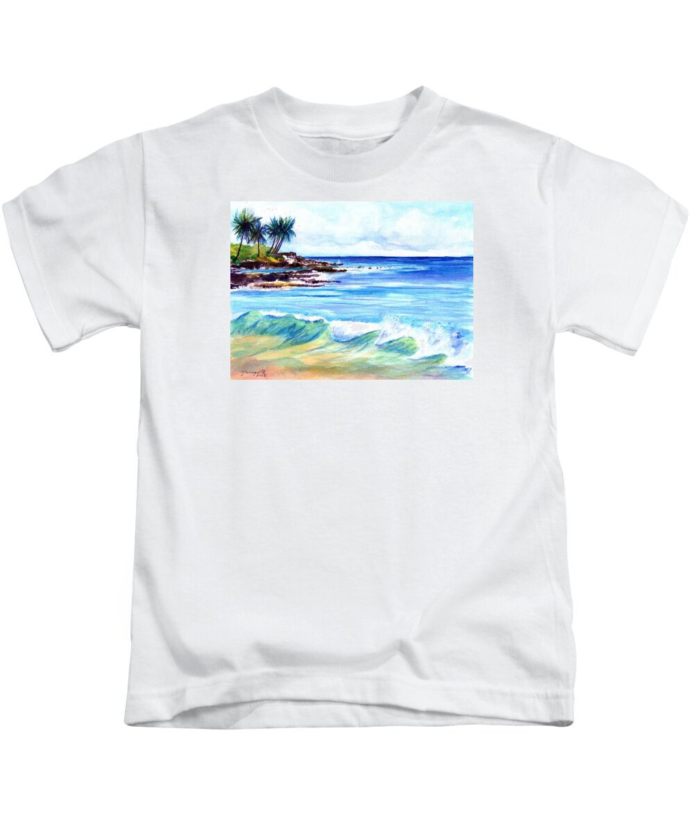 Brennecke's Beach Kids T-Shirt featuring the painting Brennecke's Beach by Marionette Taboniar