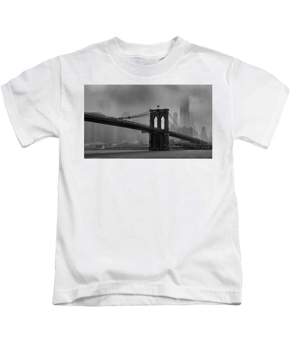 Brooklyn Kids T-Shirt featuring the photograph Brooklyn Bridge in a Storm 2 by Adam Reinhart