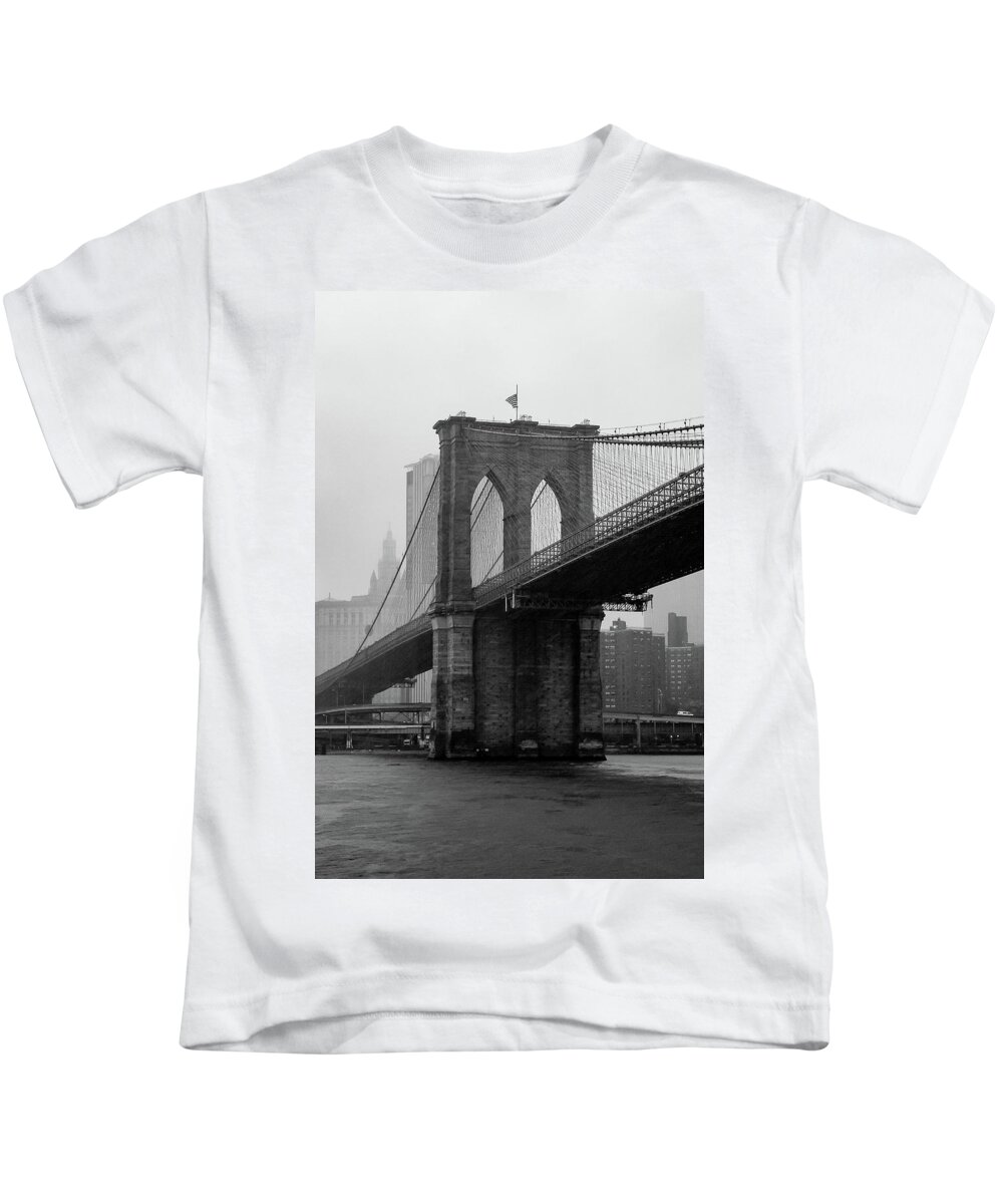 Brooklyn Kids T-Shirt featuring the photograph Brooklyn Bridge in a Storm by Adam Reinhart