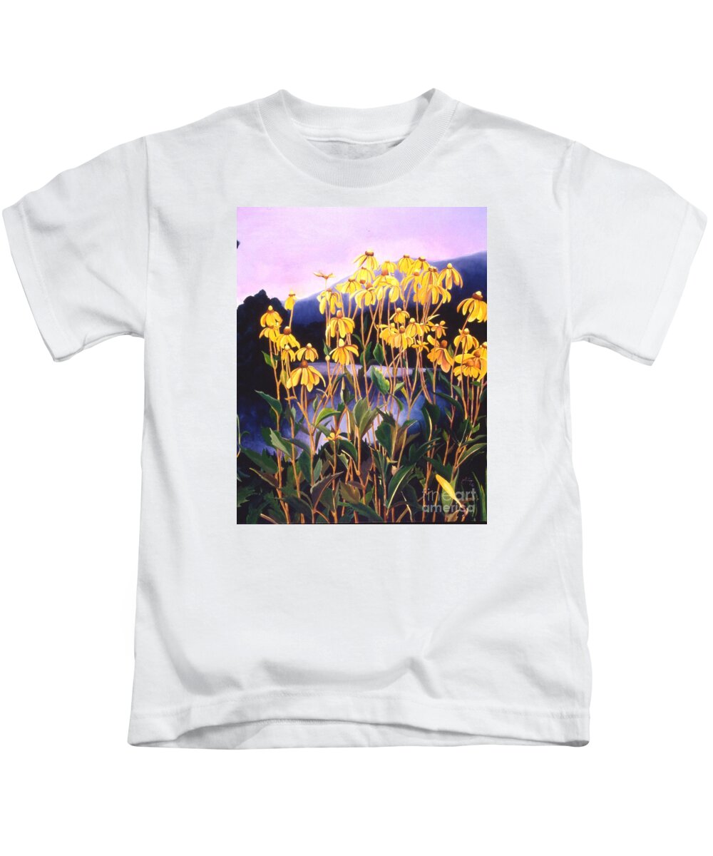 Painting Kids T-Shirt featuring the painting Brown Eyed Susans by Daniela Easter