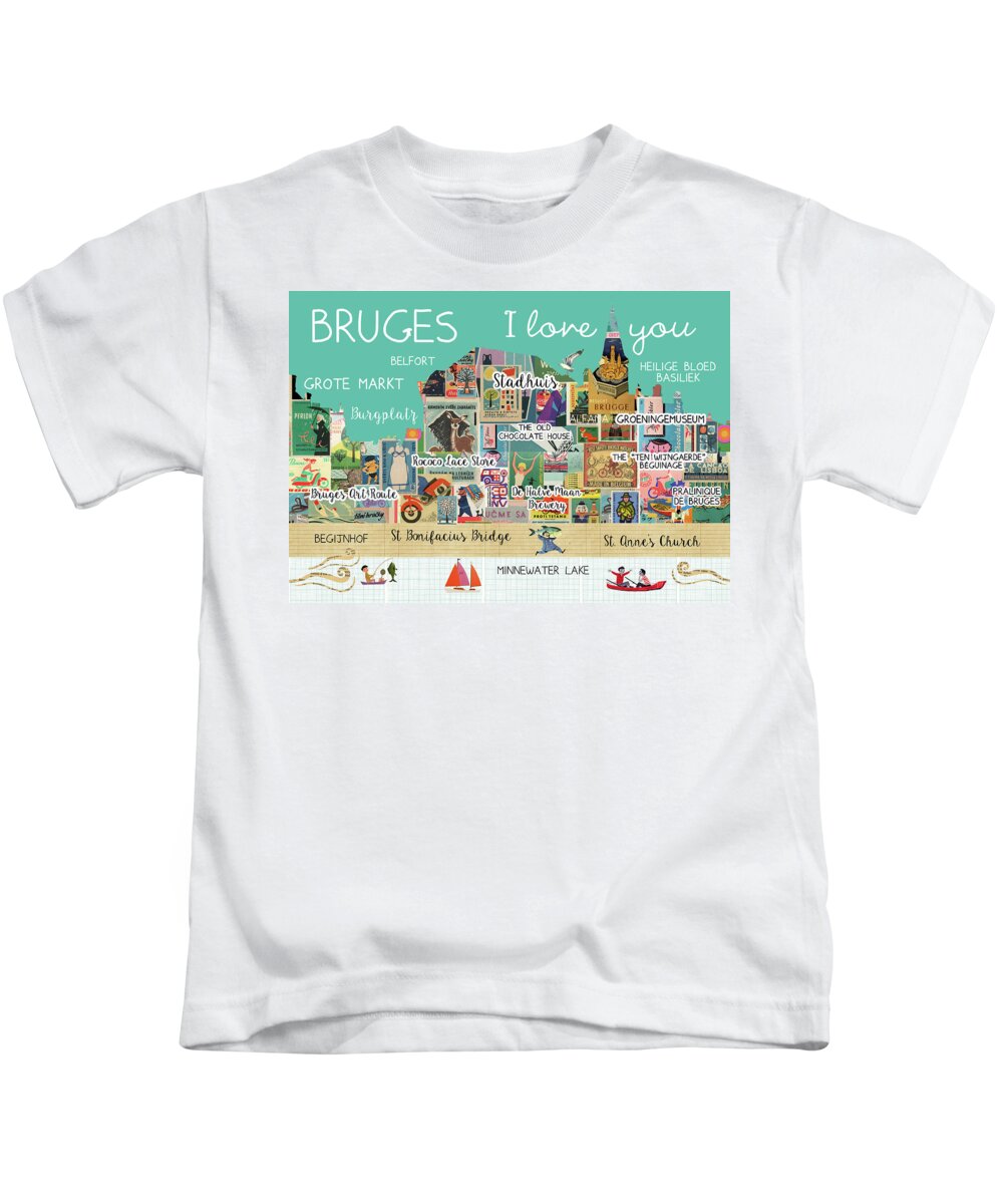 Bruges I Love You Kids T-Shirt featuring the mixed media Bruges I love you by Claudia Schoen