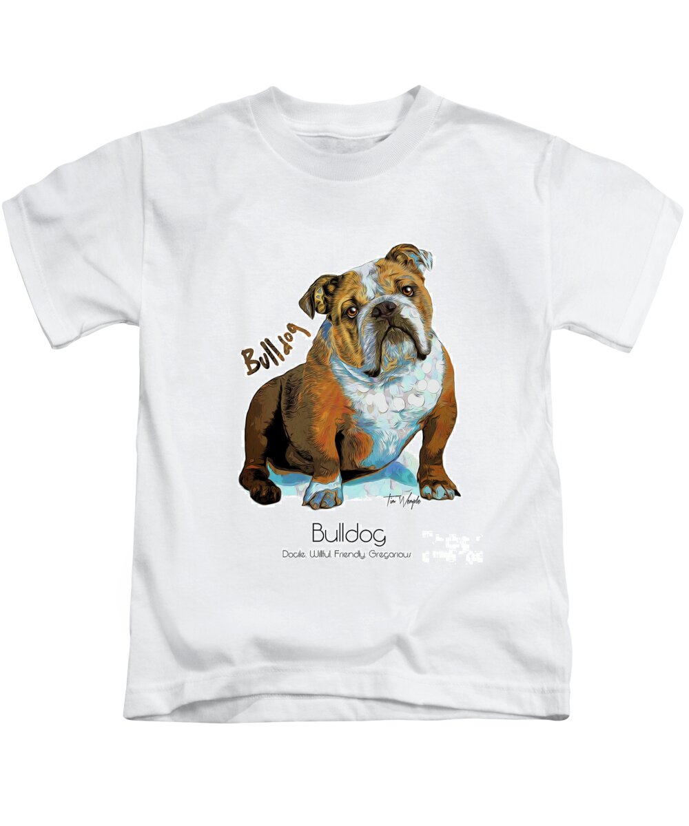 Bulldog Kids T-Shirt featuring the digital art Bulldog Pop Art by Tim Wemple