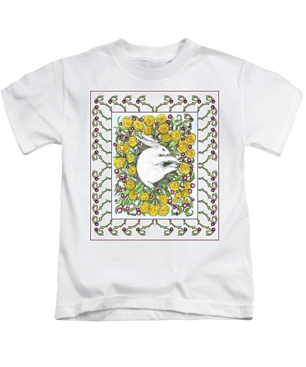 Lise Winne Kids T-Shirt featuring the mixed media Bunny Nest of Yellow Roses and Blueberries by Lise Winne