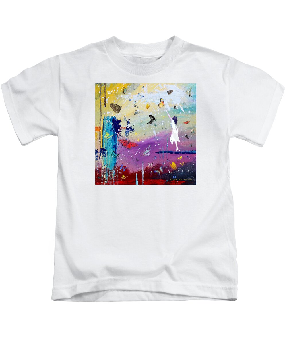 Butterflies And Me Kids T-Shirt featuring the mixed media Butterflies and Me by Kume Bryant