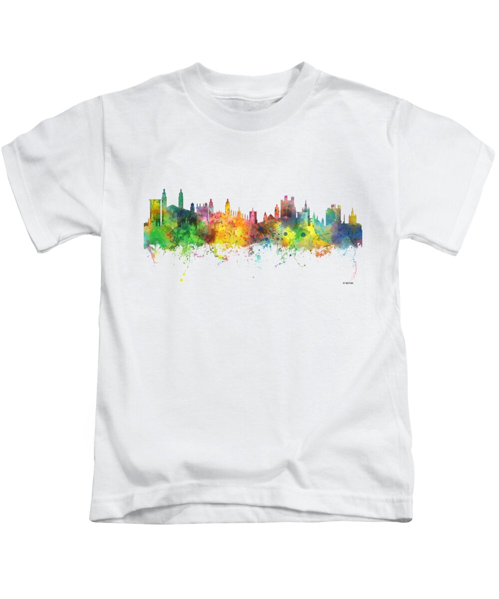 Cambridge England Skyline Kids T-Shirt featuring the digital art Cambridge England Skyline by Marlene Watson