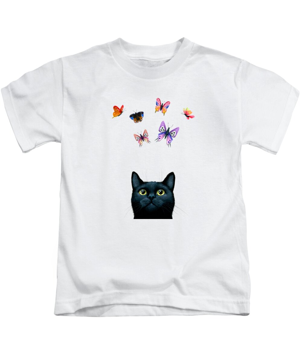 Cat Kids T-Shirt featuring the painting Cat 606 by Lucie Dumas