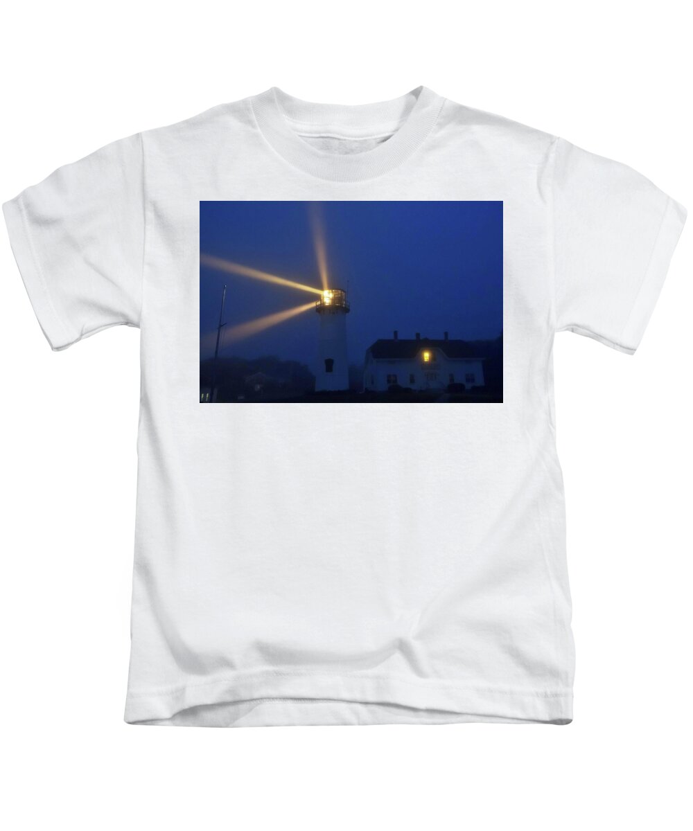 Chatham Kids T-Shirt featuring the photograph Chatham Light in Fog by Marisa Geraghty Photography