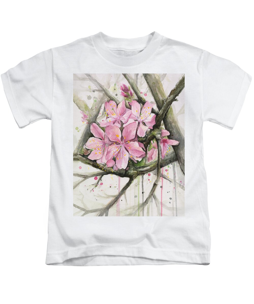 Tree Kids T-Shirt featuring the painting Cherry Blossom by Olga Shvartsur
