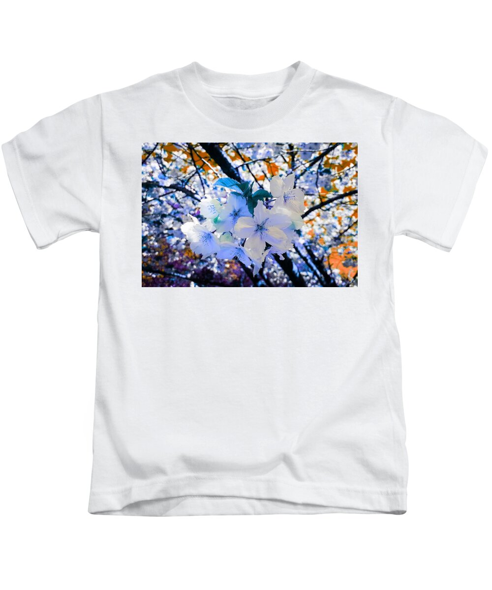 Fantasy Kids T-Shirt featuring the photograph Cherry Blossom Splash In Blue Dream by Rowena Tutty