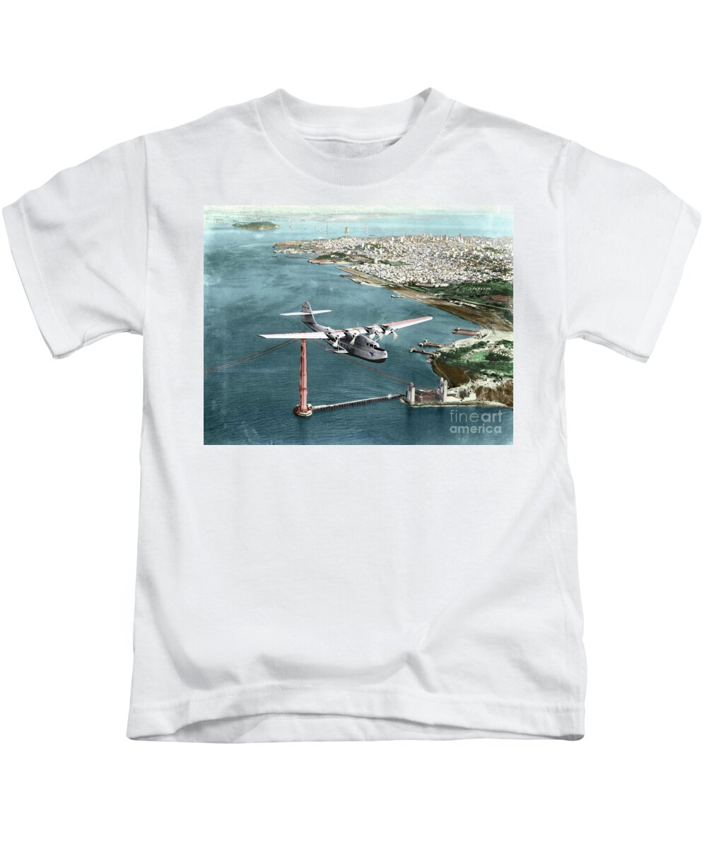 1935 Kids T-Shirt featuring the photograph China Clipper, 1935 by Granger