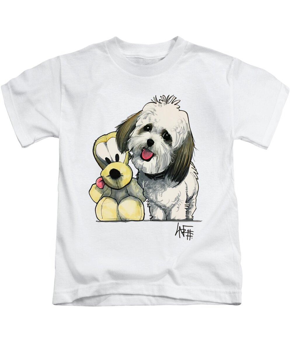 Pet Portrait Kids T-Shirt featuring the drawing Cieplenski 3083 by Canine Caricatures By John LaFree