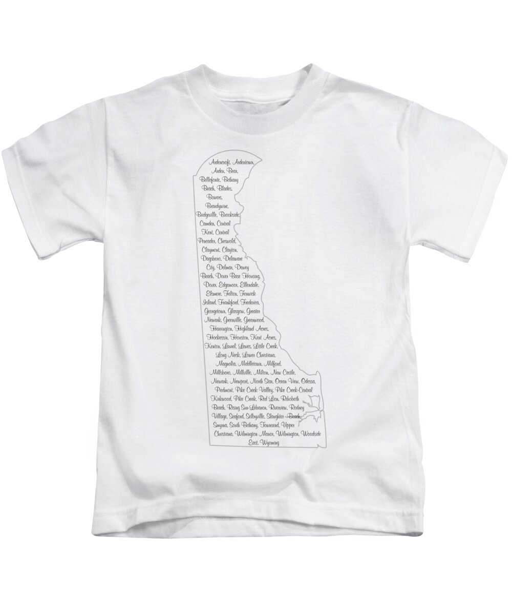 Delaware Kids T-Shirt featuring the digital art Cities and Towns in Delaware Black by Custom Home Fashions