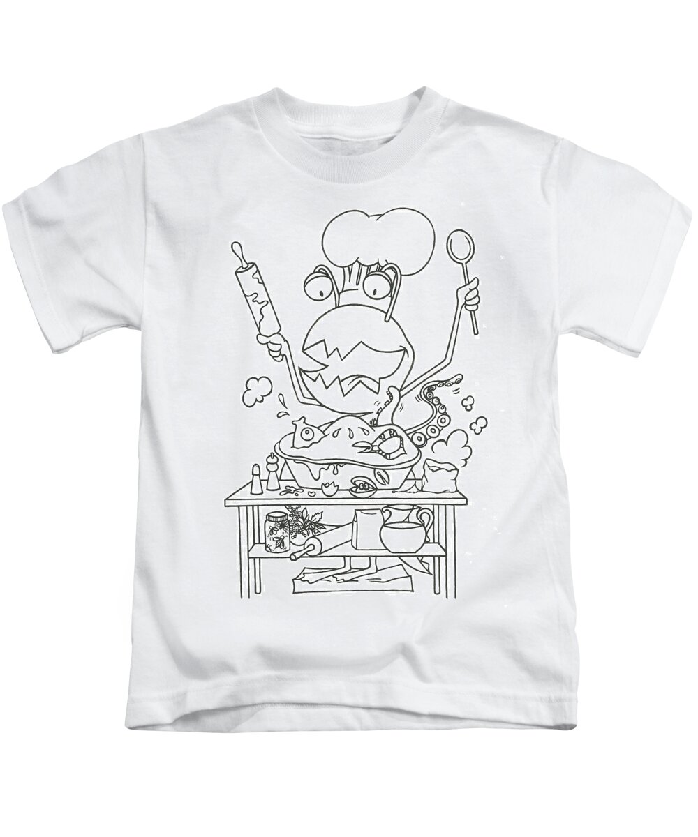 Monster Kids T-Shirt featuring the drawing Closet Monster Baking by Konni Jensen