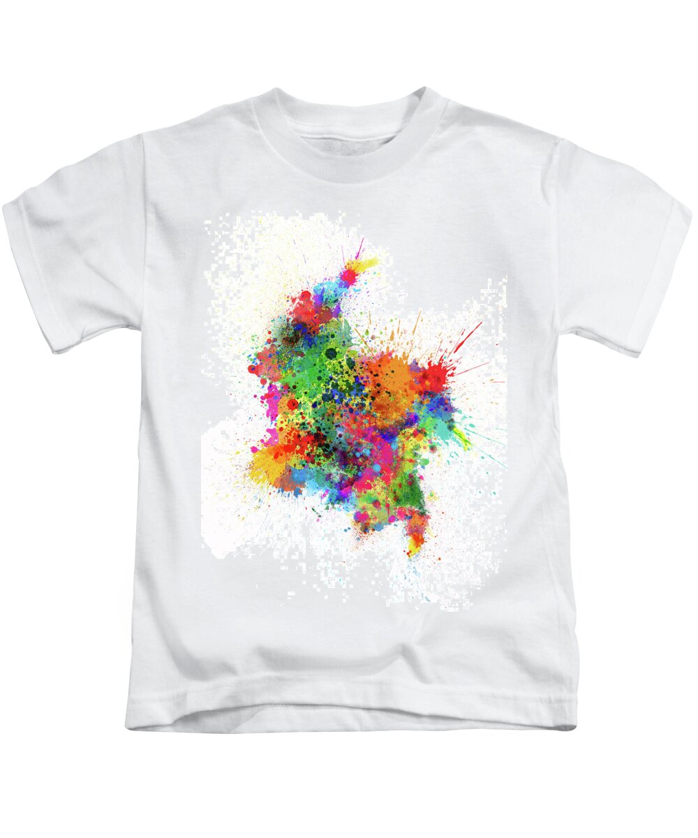 Colombia Map Kids T-Shirt featuring the digital art Colombia Paint Splashes Map by Michael Tompsett