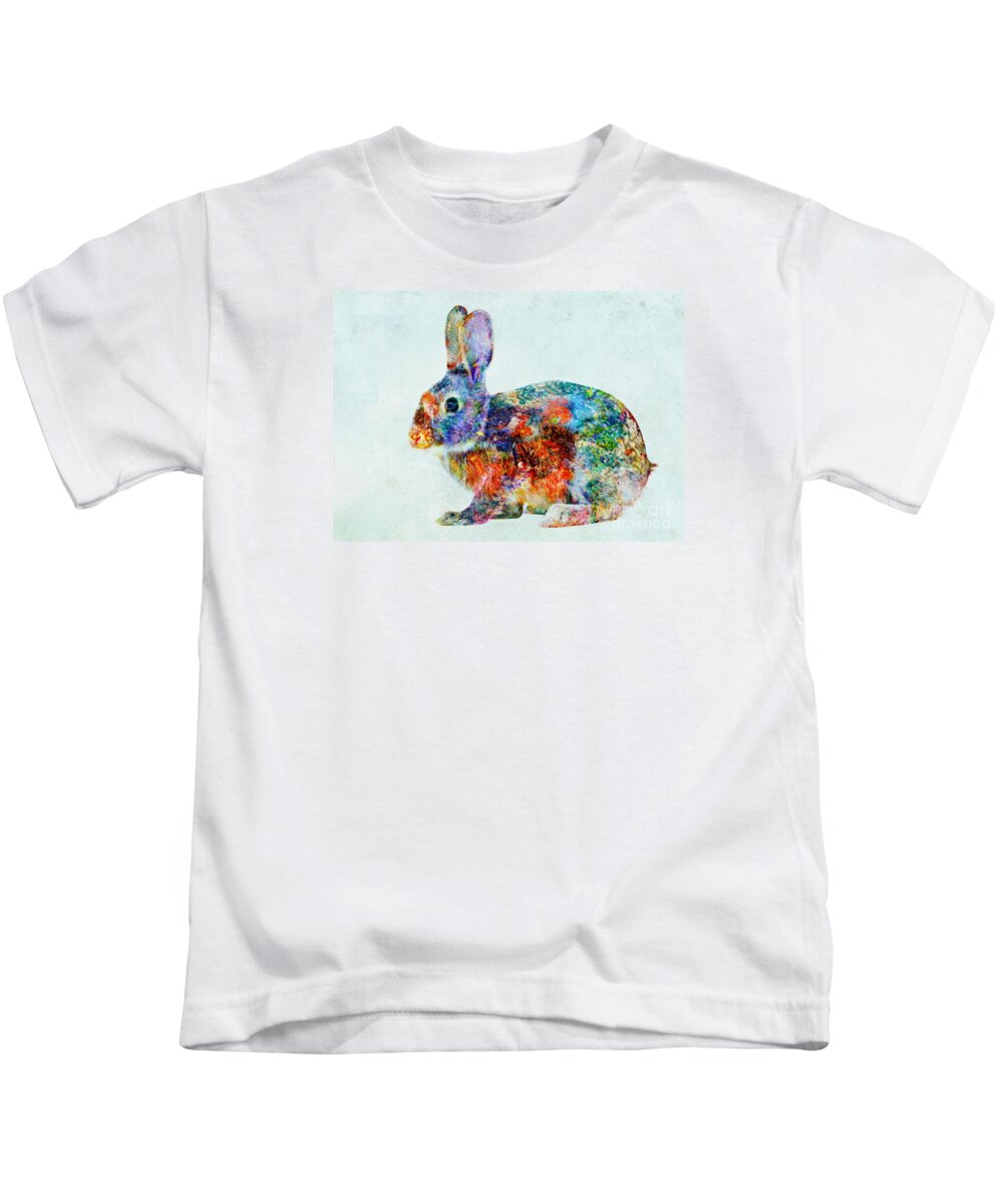 Color Fusion Kids T-Shirt featuring the mixed media Colorful Rabbit Art by Olga Hamilton