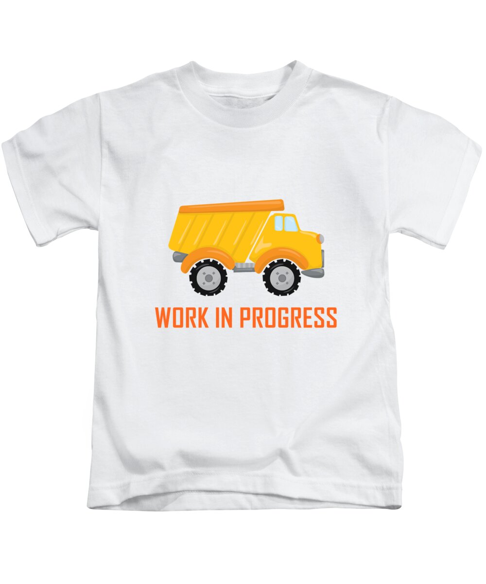 Dump Truck Kids T-Shirt featuring the digital art Construction Zone - Dump Truck Work In Progress Gifts - White Background by KayeCee Spain