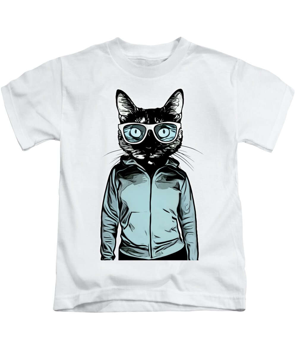 Cat Kids T-Shirt featuring the mixed media Cool Cat by Nicklas Gustafsson