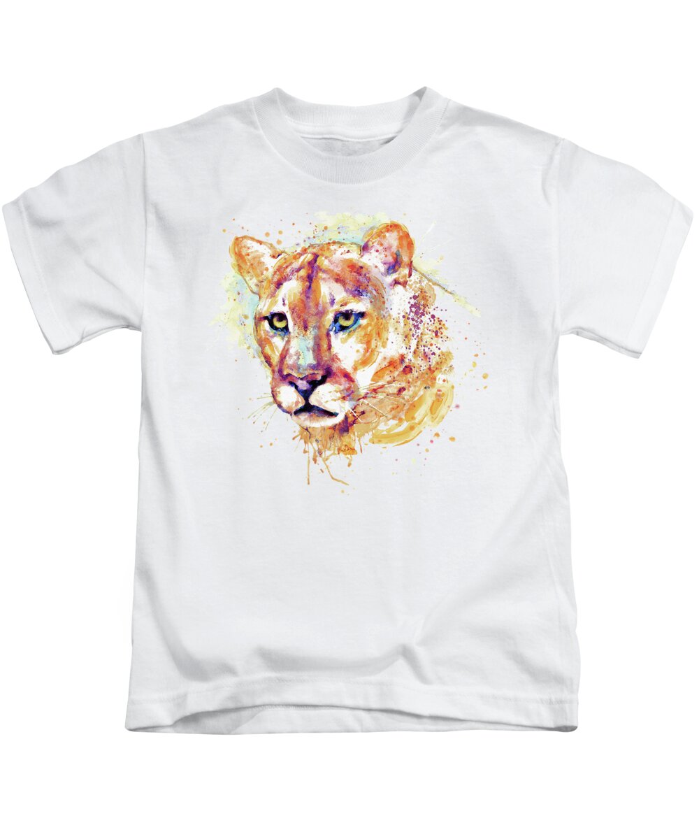 Marian Voicu Kids T-Shirt featuring the painting Cougar Head by Marian Voicu
