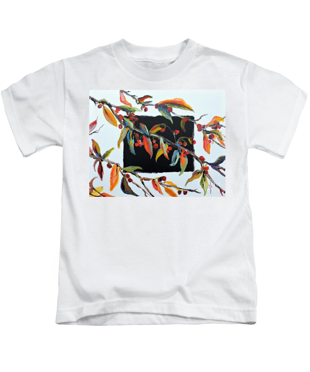 Crabapples Kids T-Shirt featuring the painting Crabapple Branches with black by Jodie Marie Anne Richardson Traugott     aka jm-ART