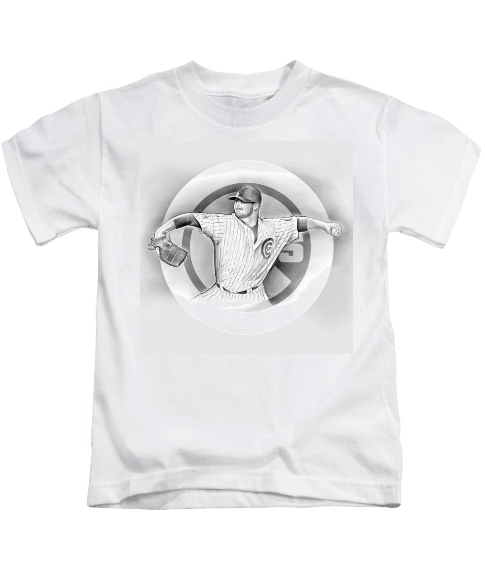 2016 Kids T-Shirt featuring the drawing Cubs 2016 by Greg Joens