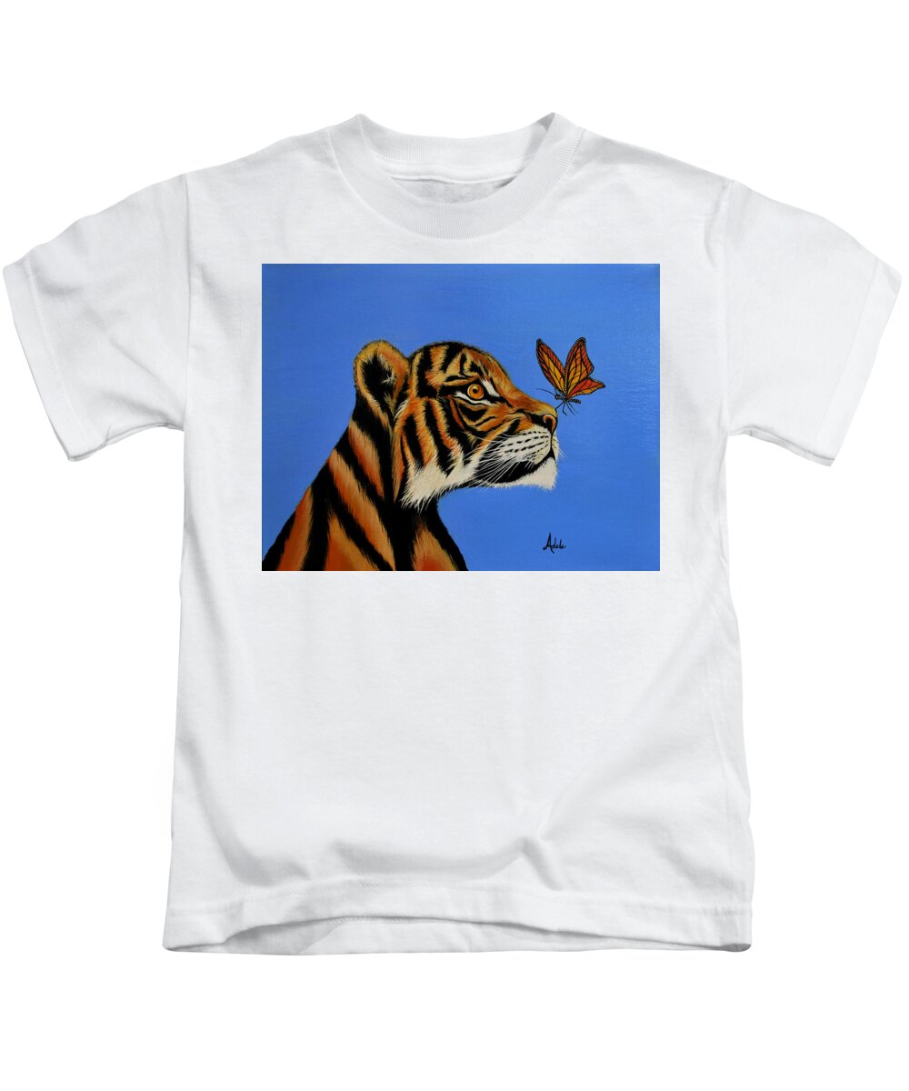 Tiger Kids T-Shirt featuring the painting Curiosity by Adele Moscaritolo