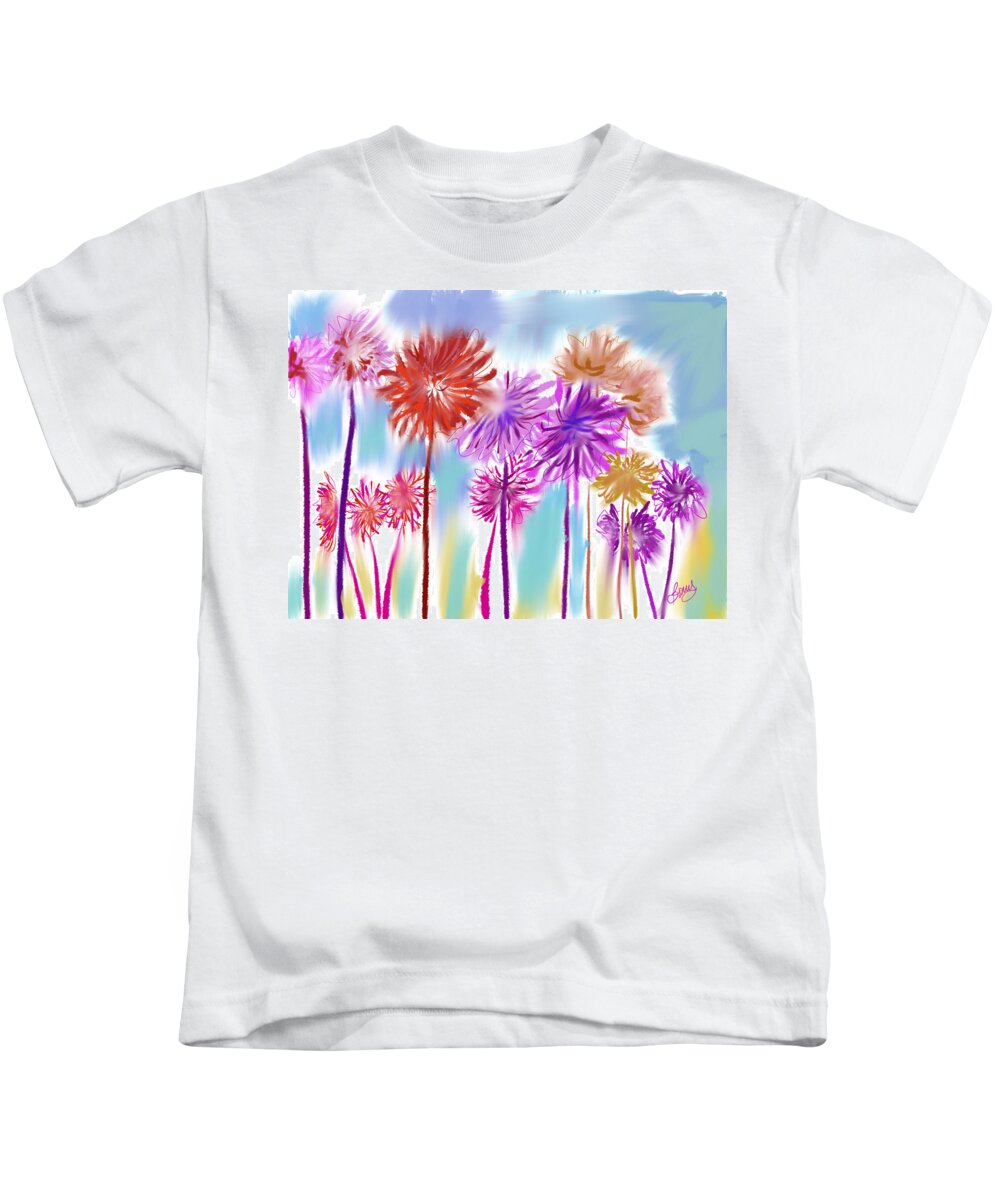 Digital Kids T-Shirt featuring the digital art Dandelion Trees by Bonny Butler