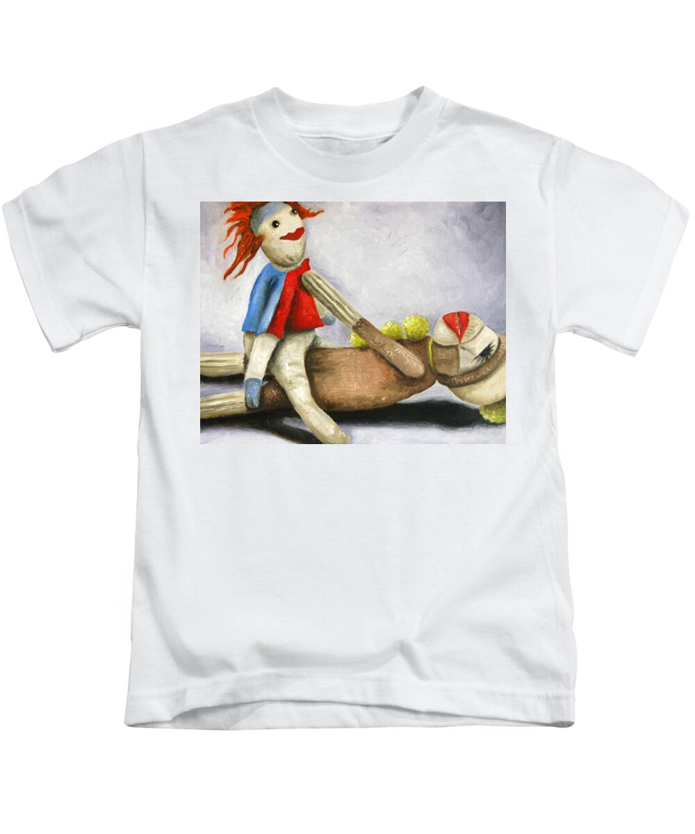 Sock Monkey Kids T-Shirt featuring the painting Dirty Socks 2 Still Dirty by Leah Saulnier The Painting Maniac