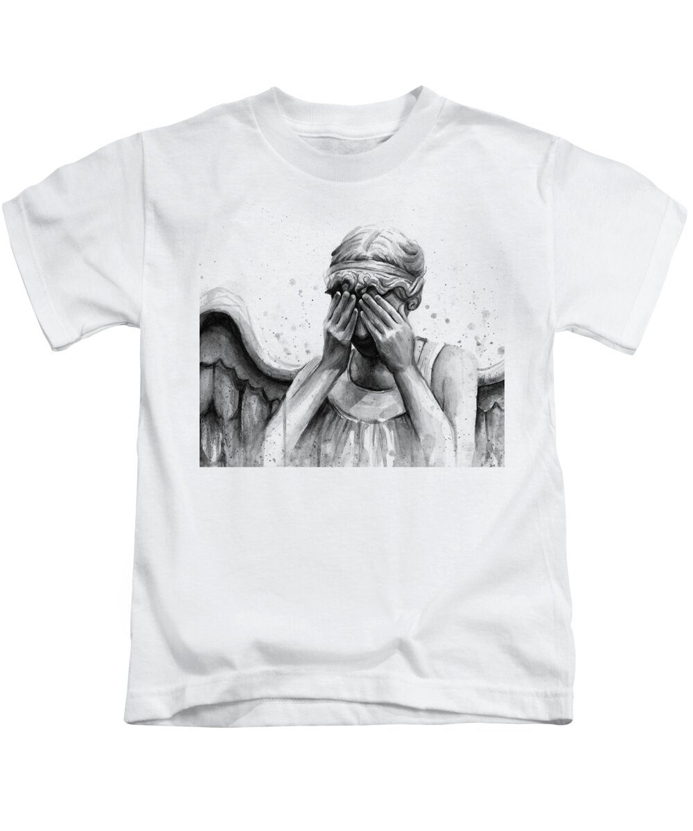 Who Kids T-Shirt featuring the painting Doctor Who Weeping Angel Don't Blink by Olga Shvartsur
