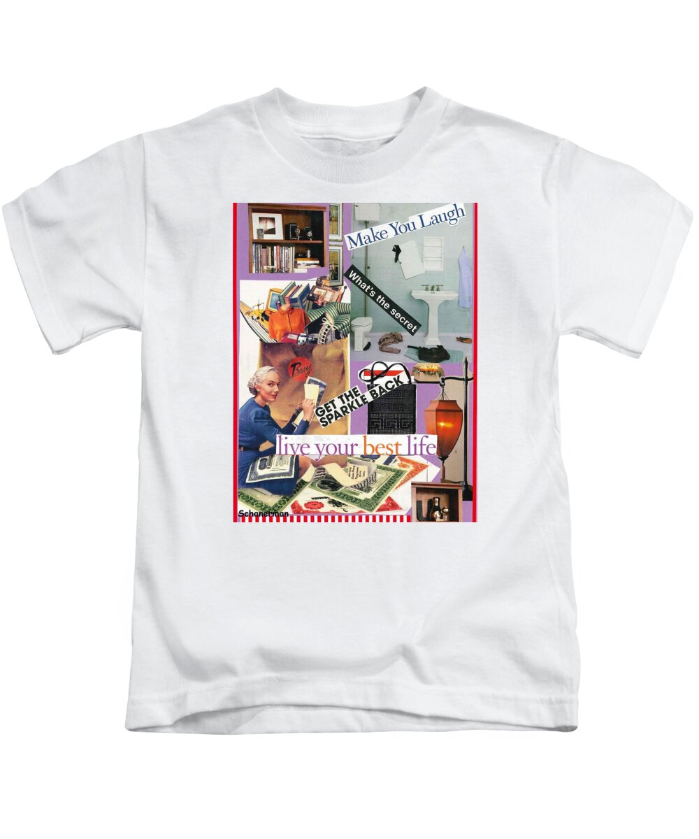 Collage Art Kids T-Shirt featuring the mixed media Domestic Magic by Susan Schanerman
