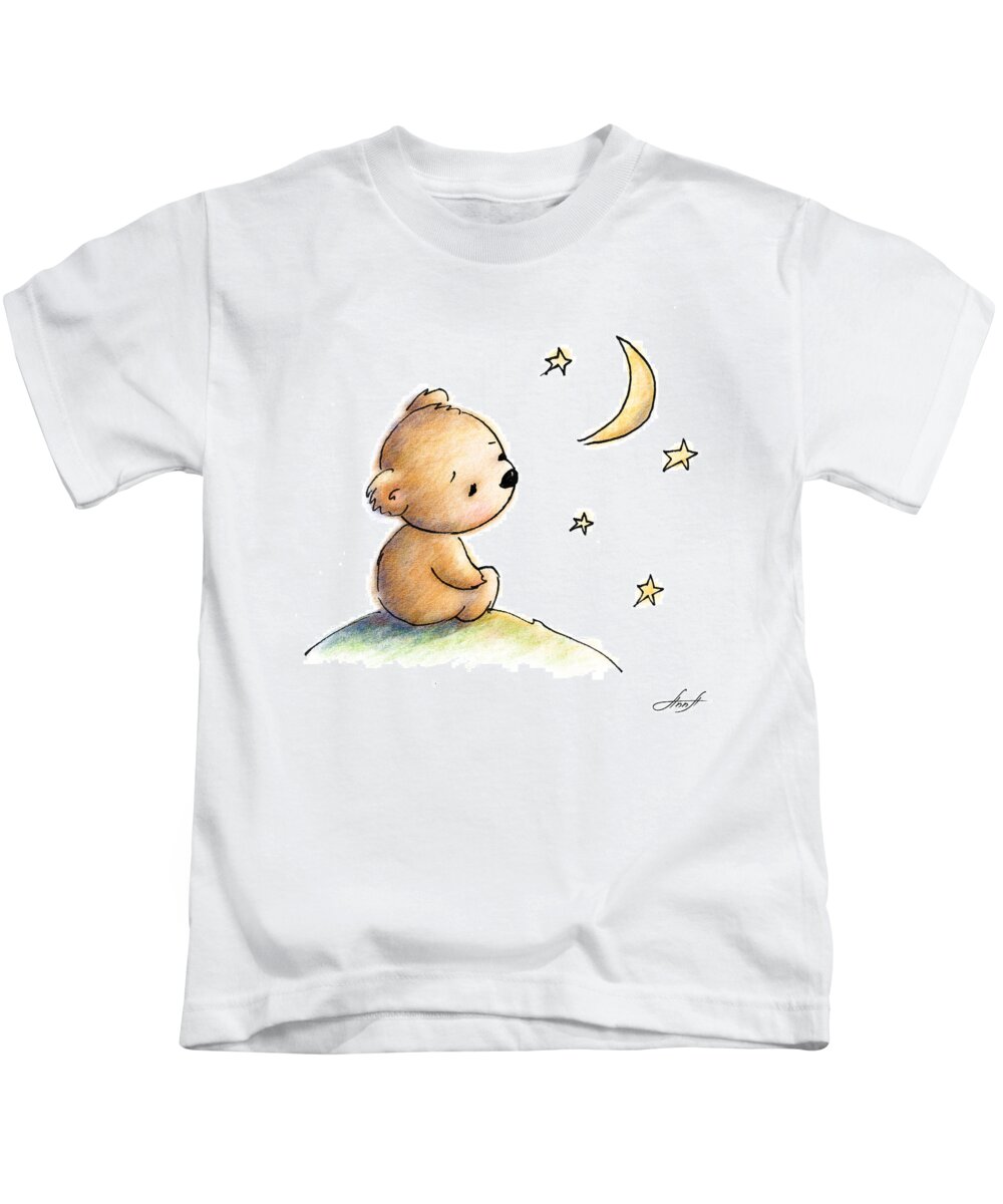 Drawing of cute teddy bear watching the star Kids T-Shirt by Anna ...